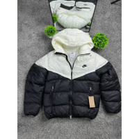 Пуховик Nike Storm-Fit чоловічий чорно-білий (зимова тепла куртка найк шторм фіт з капюшоном та утяжками) брендова куртка холлофа