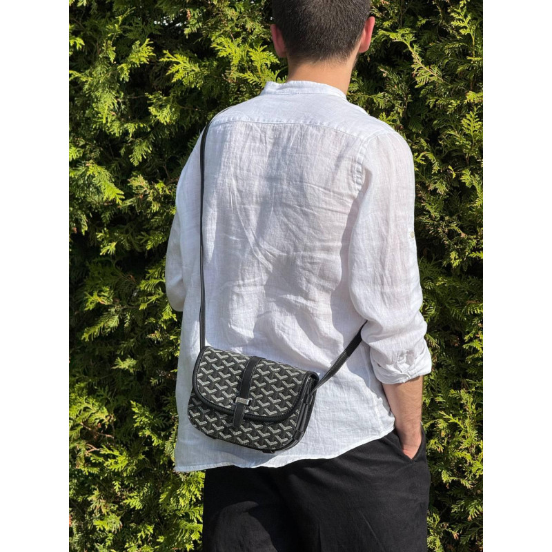 Сумка Goyard шкіряна через плече месенджер спортивний чоловічий Гоярд барсетка чорна літня з коробкою Гоярд чоловіча на літо