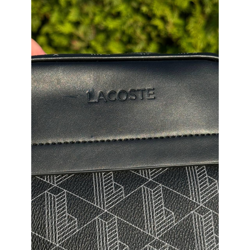 Сумка Lacoste чорна месенджер через плече сумка спортивна Лакост шкіряна барсетка Лакоста чоловіча сумка через плече