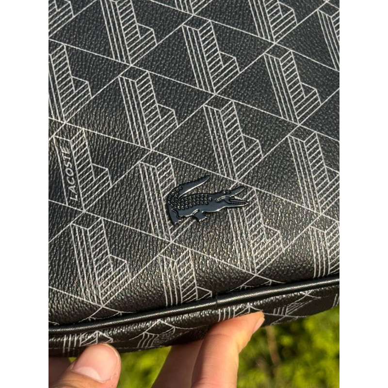 Сумка Lacoste чорна месенджер через плече сумка спортивна Лакост шкіряна барсетка Лакоста чоловіча сумка через плече