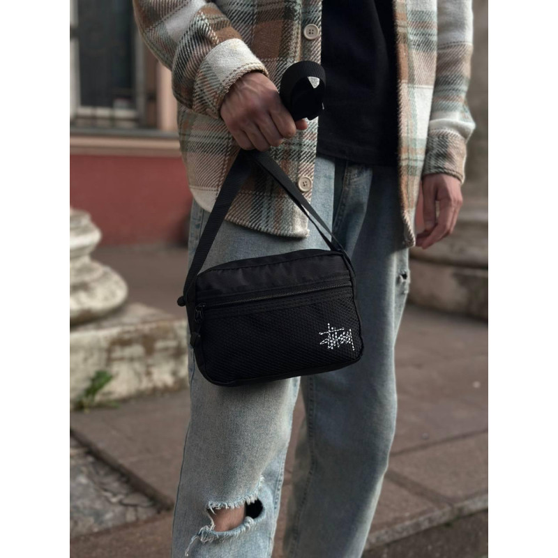 Сумка Stussy чоловіча через плече спортивна кросбоді месенджер Стуссі чоловічий чорний барсетка Стусі