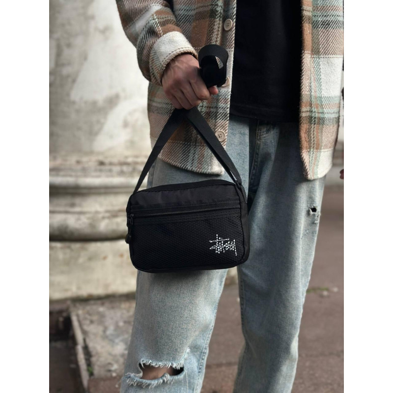 Сумка Stussy чоловіча через плече спортивна кросбоді месенджер Стуссі чоловічий чорний барсетка Стусі