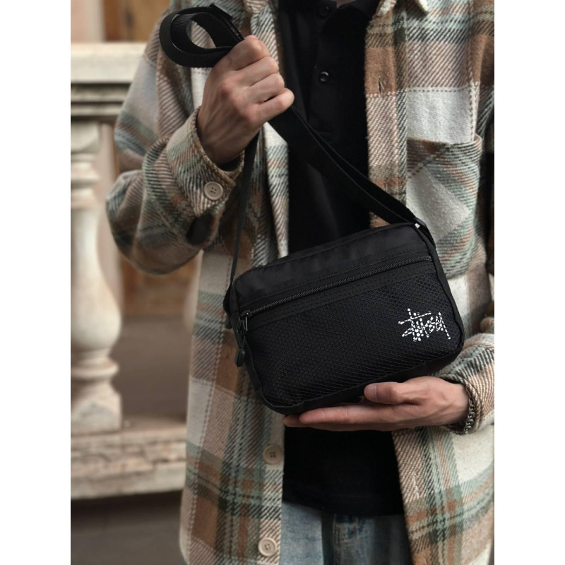 Сумка Stussy чоловіча через плече спортивна кросбоді месенджер Стуссі чоловічий чорний барсетка Стусі
