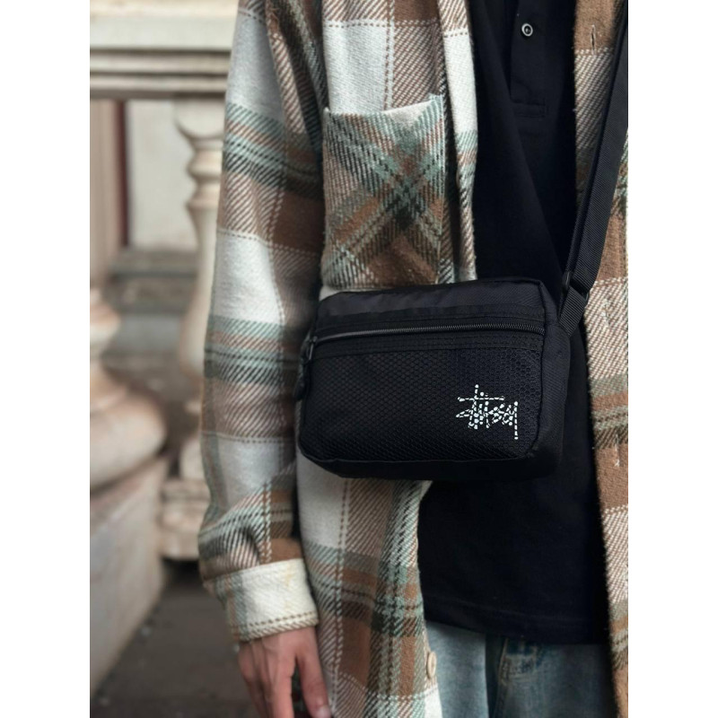 Сумка Stussy чоловіча через плече спортивна кросбоді месенджер Стуссі чоловічий чорний барсетка Стусі