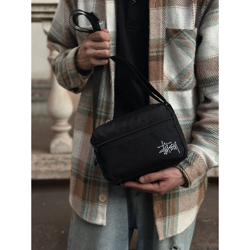 Сумка Stussy чоловіча через плече спортивна кросбоді месенджер Стуссі чоловічий чорний барсетка Стусі