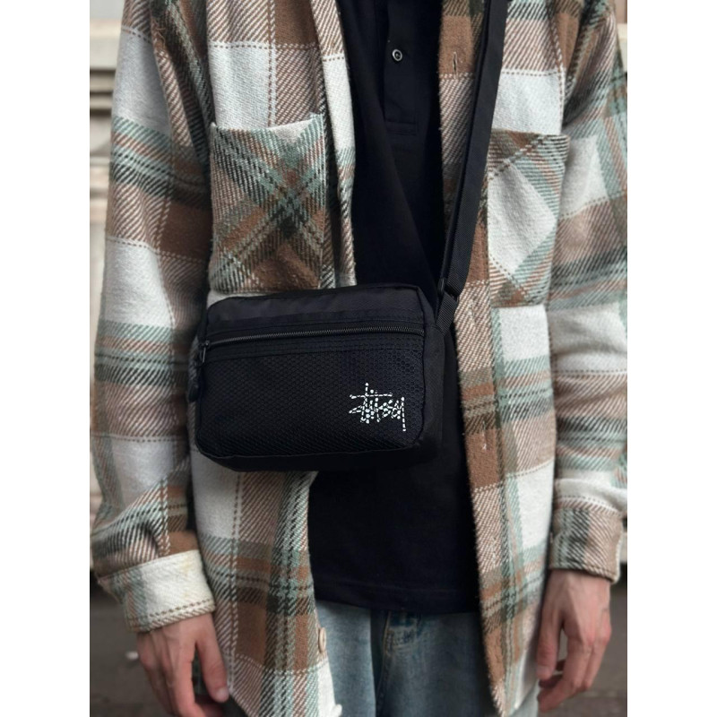 Сумка Stussy чоловіча через плече спортивна кросбоді месенджер Стуссі чоловічий чорний барсетка Стусі