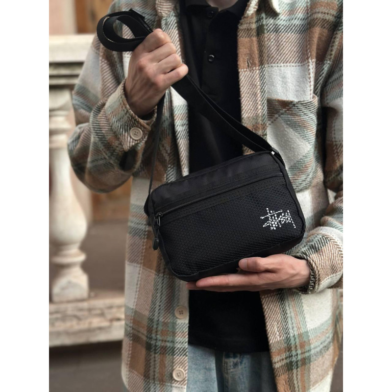 Сумка Stussy чоловіча через плече спортивна кросбоді месенджер Стуссі чоловічий чорний барсетка Стусі
