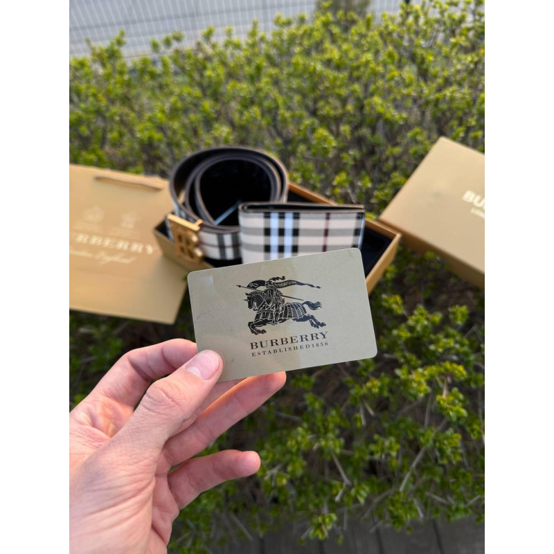 Набір подарунковий Burberry ремінь та гаманець Барбері в комплекті подарунковий набір на день народження від Барбері шкіряний ремі