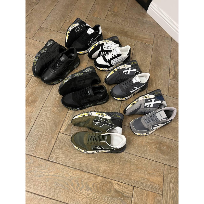 Кросівки Premiata Triple Black чоловічі спортивні шкіряні кросівки Преміату чоловічі чорні літні кросівки стильні Олд Мані