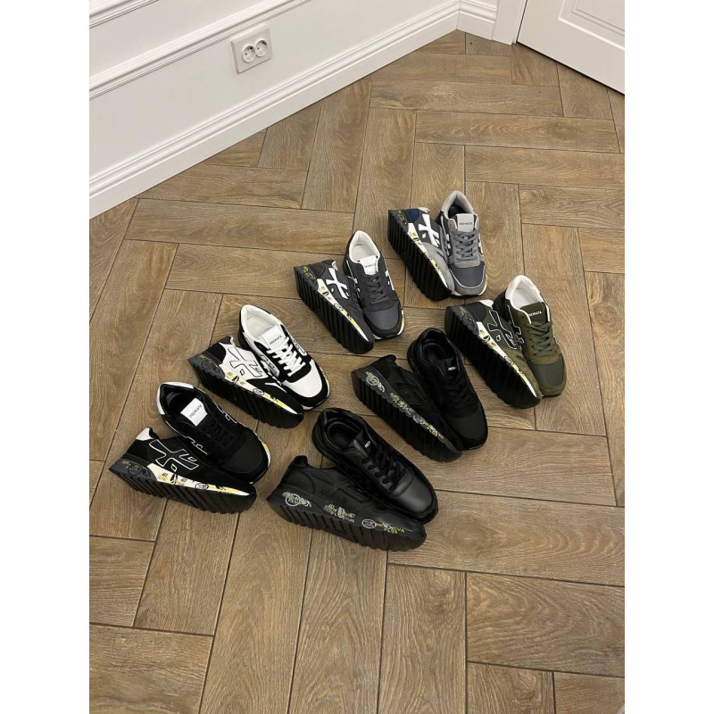 Кросівки Premiata Triple Black чоловічі спортивні шкіряні кросівки Преміату чоловічі чорні літні кросівки стильні Олд Мані