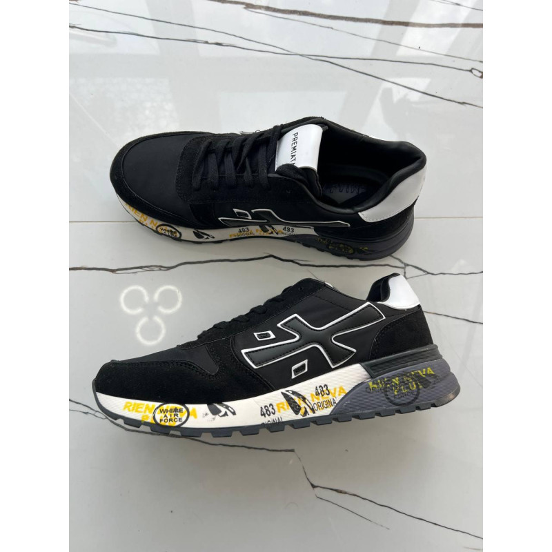 Кросівки Premiata Triple Black чоловічі спортивні шкіряні кросівки Преміату чоловічі чорні літні кросівки стильні Олд Мані