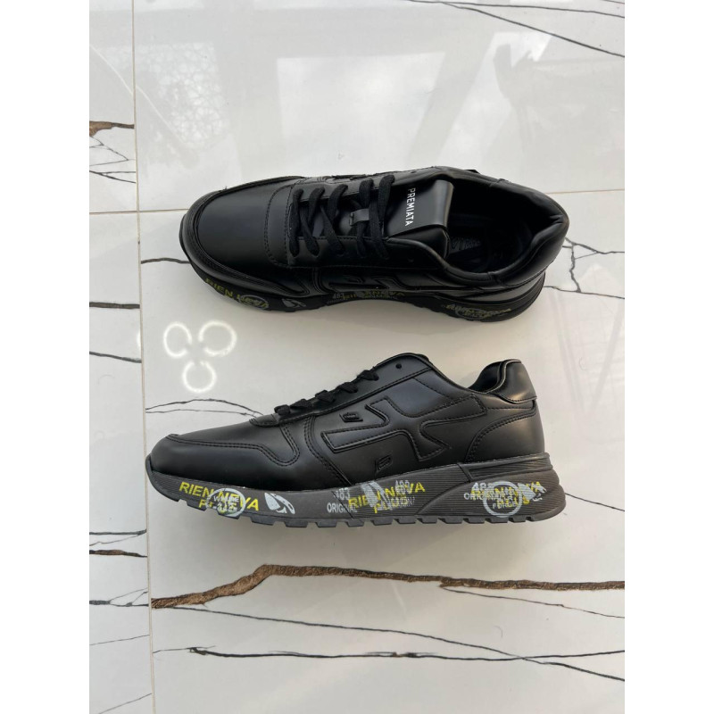 Кросівки Premiata Triple Black чоловічі спортивні шкіряні кросівки Преміату чоловічі чорні літні кросівки стильні Олд Мані