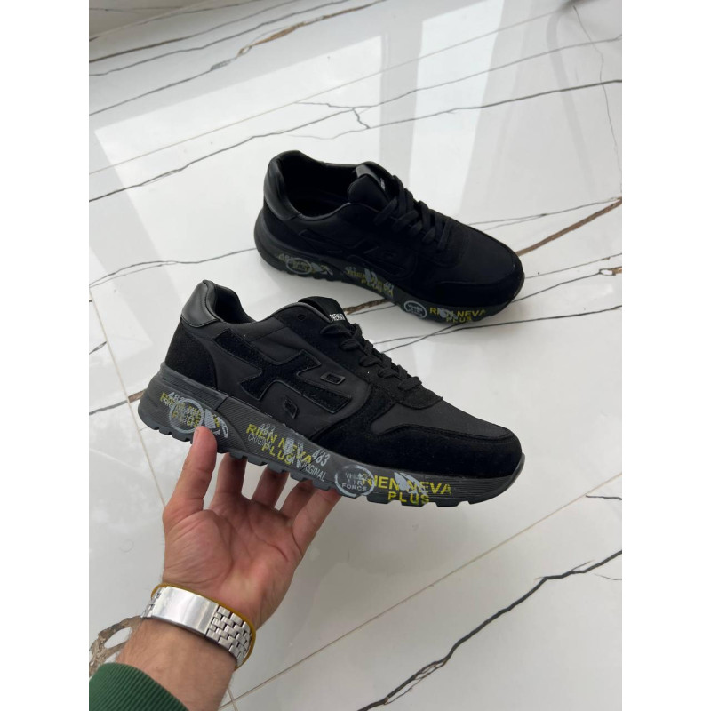 Кросівки Premiata Triple Black чоловічі спортивні шкіряні кросівки Преміату чоловічі чорні літні кросівки стильні Олд Мані