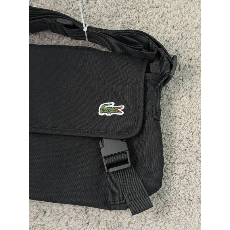 Сумка Lacoste чоловіча чорна спортивна сумка через плече Лакост барсетка чоловіча месенджер через плече