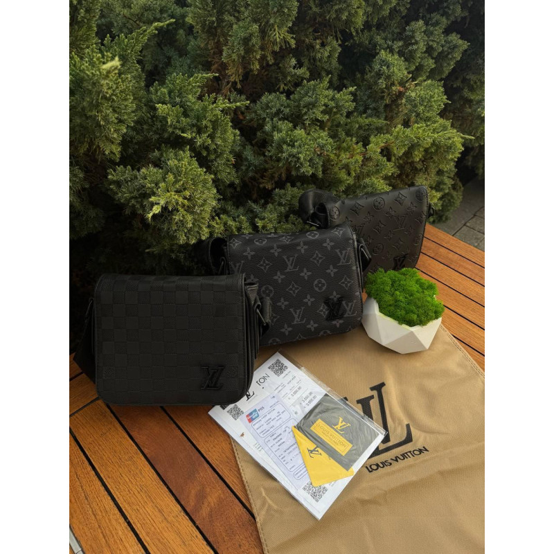 Сумка Louis Vuitton барсетка через плече чоловіча спортивна сумка Лв чорна шкіряна Луї Віттон месенджер LV через плече