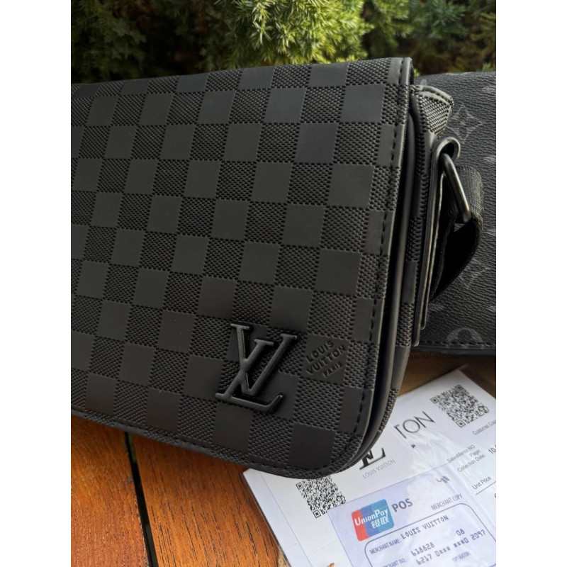 Сумка Louis Vuitton барсетка через плече чоловіча спортивна сумка Лв чорна шкіряна Луї Віттон месенджер LV через плече