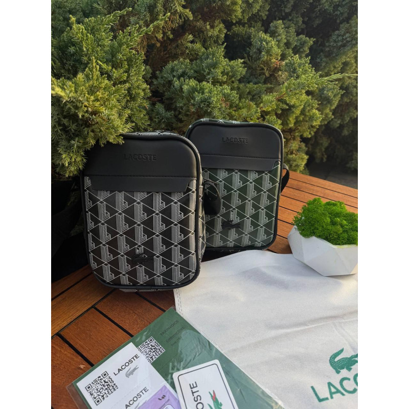 Сумка Lacoste месенджер через плече чоловіча барсетка Лакост через плече спортивна зелена месенджер Лакоста чоловіча через плече