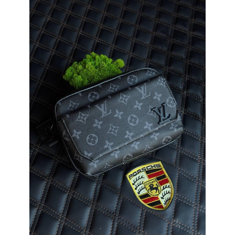 Сумка Lv чорна шкіряна сумка через плече Louis Vuitton чоловіча барсетка месенджер Луї Вітон сумка ЛВ спортивна