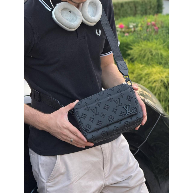 Сумка Lv чорна шкіряна сумка через плече Louis Vuitton чоловіча барсетка месенджер Луї Вітон сумка ЛВ спортивна