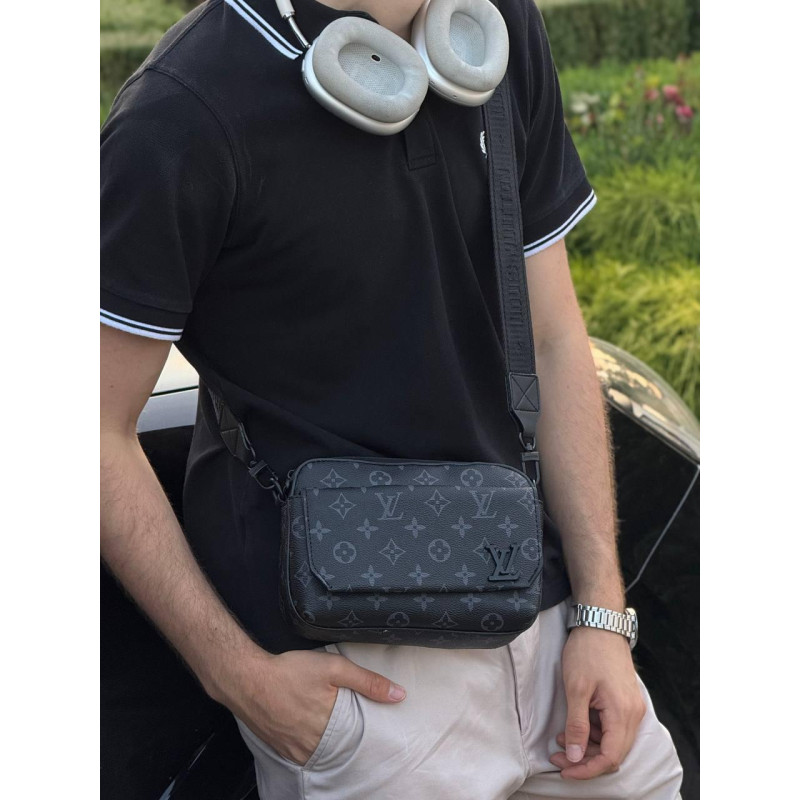 Сумка Lv чорна шкіряна сумка через плече Louis Vuitton чоловіча барсетка месенджер Луї Вітон сумка ЛВ спортивна