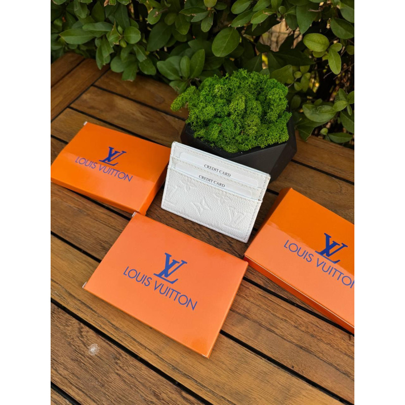 Візитниця LV чоловіча чорна шкіряна візитниця кардхолдер Louis Vuitton біла Лв гаманець Луї Вітон для карток