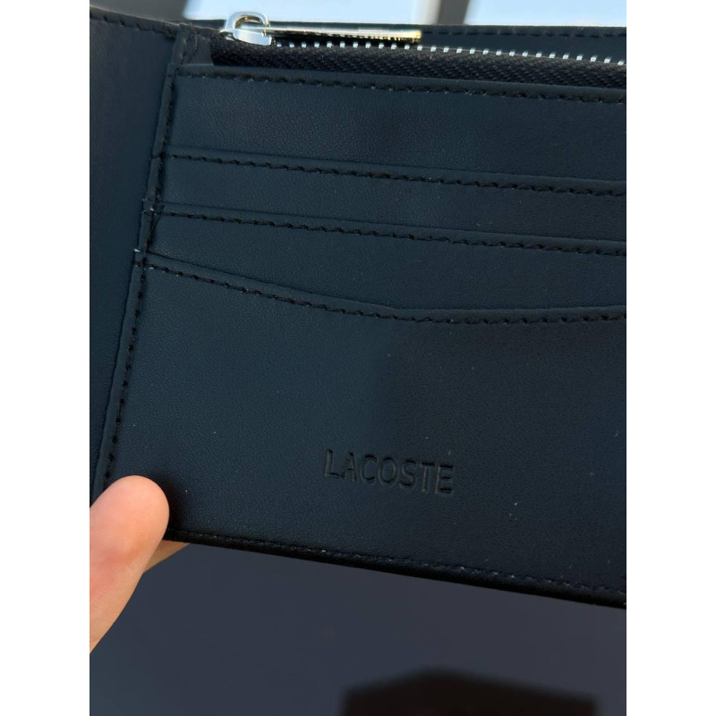 Гаманець Lacoste monogram чорний шкіряний гаманець портмоне Лакост монограм візитниця Лакоста коричнева