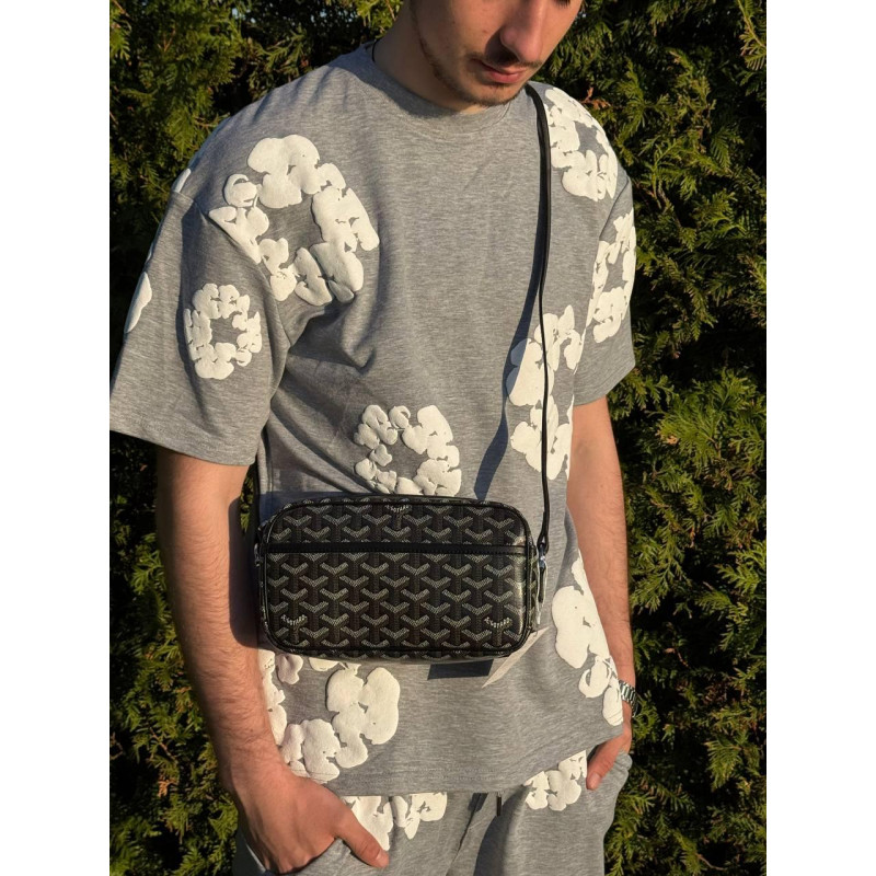 Сумка Goyard Paris через плече чоловіча шкіряна сумка Гоярд чорна спортивна барсетка Гоярд через плече месенджер Гоярд чоловічий