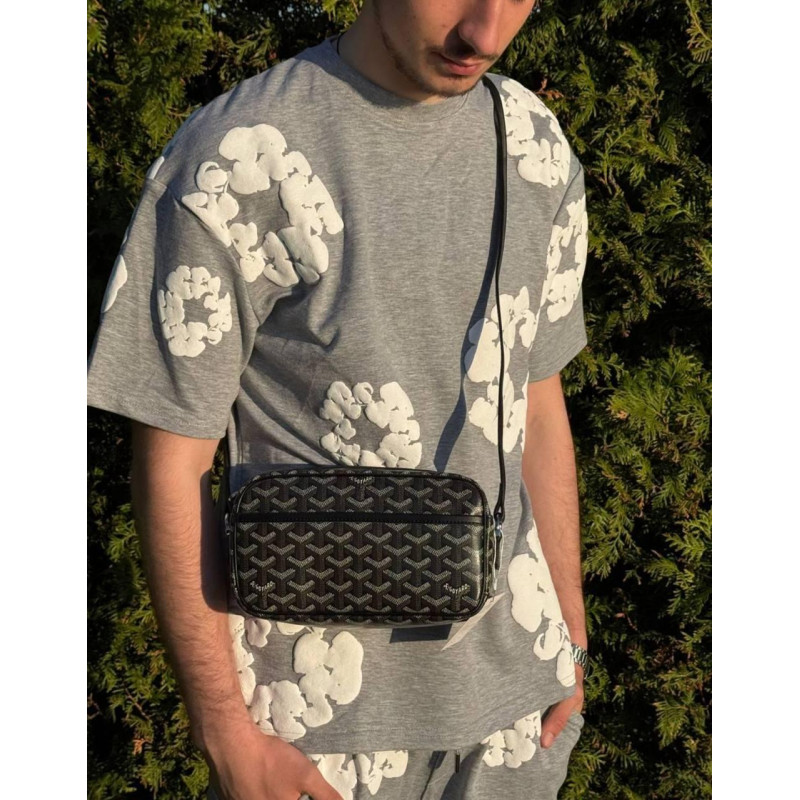 Сумка Goyard черная мужская сумка Гоярд через плечо кожаная барсетка Гоярд месенджер мужской Гоярд Париж кросбоди