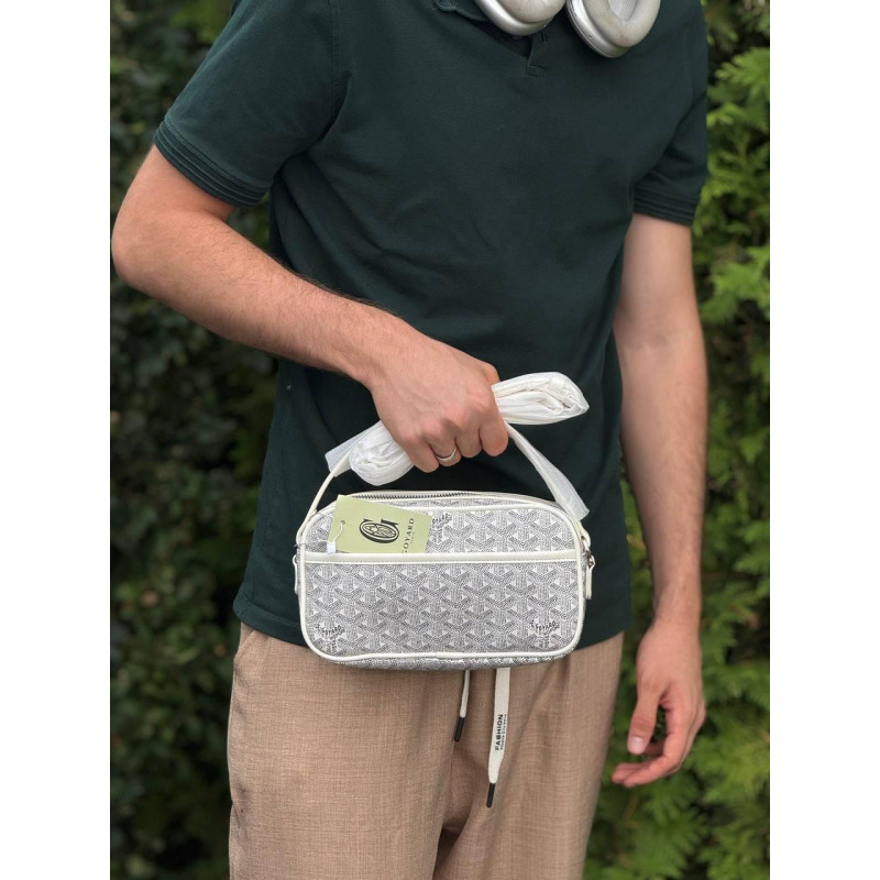 Сумка Goyard через плече шкіряна сумка біла барсетка чоловіча Гоярд шкіряна барсетка через плече месенджер чоловічий