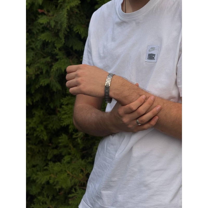 Браслет Lacoste monogram з коробкою на зап'ясті срібний браслет чоловічий Лакост монограм на руку Лакоста сірий