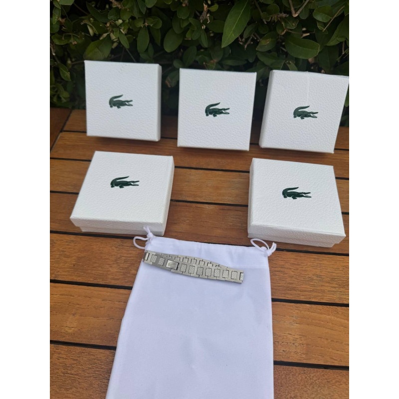 Браслет Lacoste monogram з коробкою на зап'ясті срібний браслет чоловічий Лакост монограм на руку Лакоста сірий