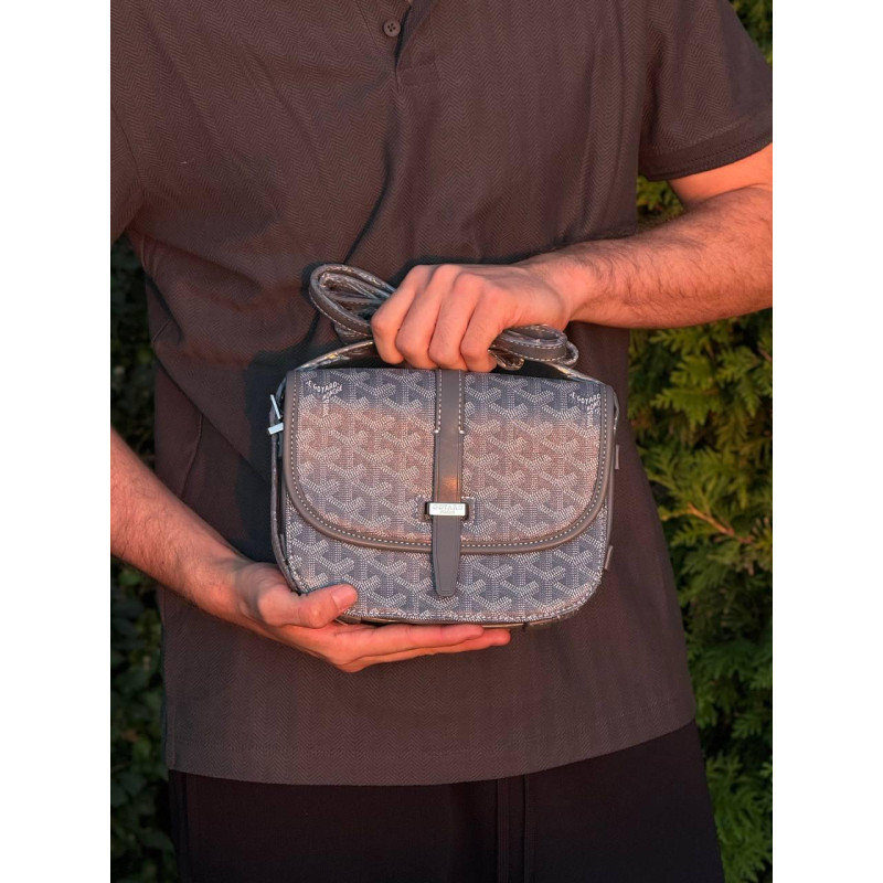 Сумка Goyard Paris сіра через плече барсетка Гоярд чоловіча сіра шкіряна спортивна сумка кросбоді барсетка месенджер Гоярд