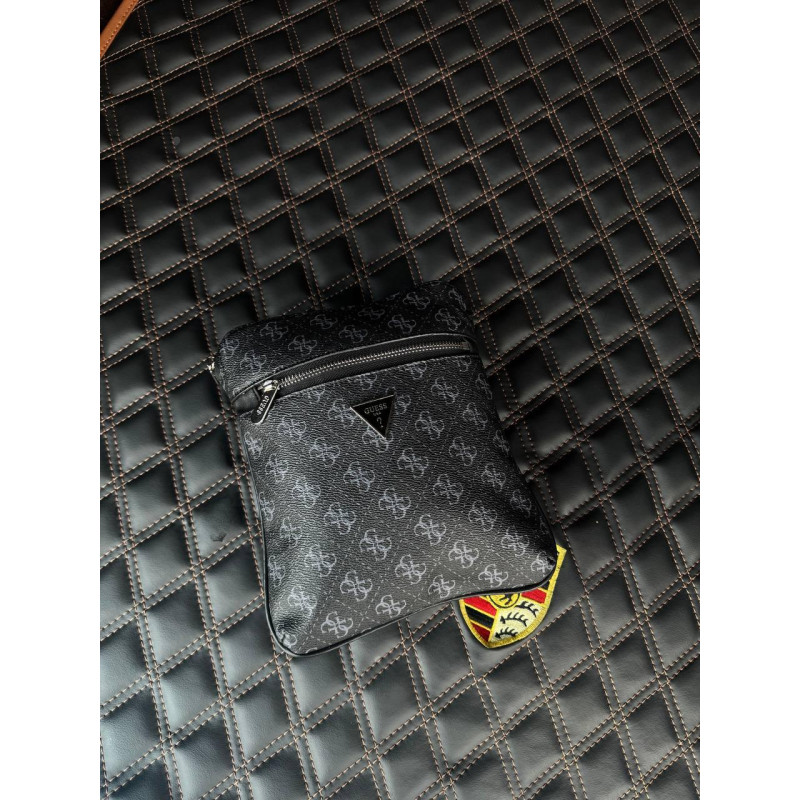Сумка Guess Vezzola Smart чоловіча через плече шкіряна барсетка месенджер Гуес чорна спортивна сумка Гусес месенджер чорний