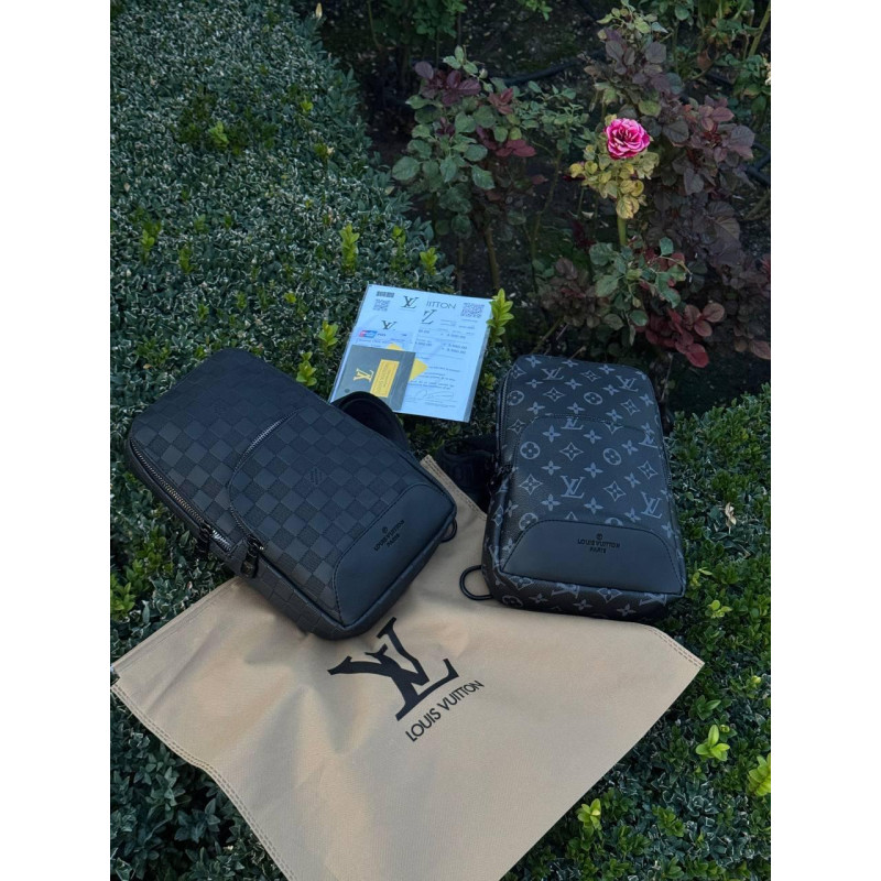 Сумка Louis Vuitton слінг чоловіча спортивна сумка через плече ЛВ Слінг чорний шкіряний чоловічий Луї Вітон LV SLING