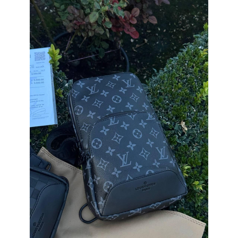 Сумка Louis Vuitton слінг чоловіча спортивна сумка через плече ЛВ Слінг чорний шкіряний чоловічий Луї Вітон LV SLING
