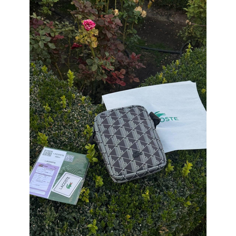 Сумка Lacoste monogram Bag чоловіча сумка через плече Лакост чорна спортивна месенджер чоловічий чорний Лакоста монограм