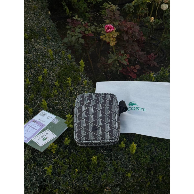 Сумка Lacoste monogram Bag чоловіча сумка через плече Лакост чорна спортивна месенджер чоловічий чорний Лакоста монограм