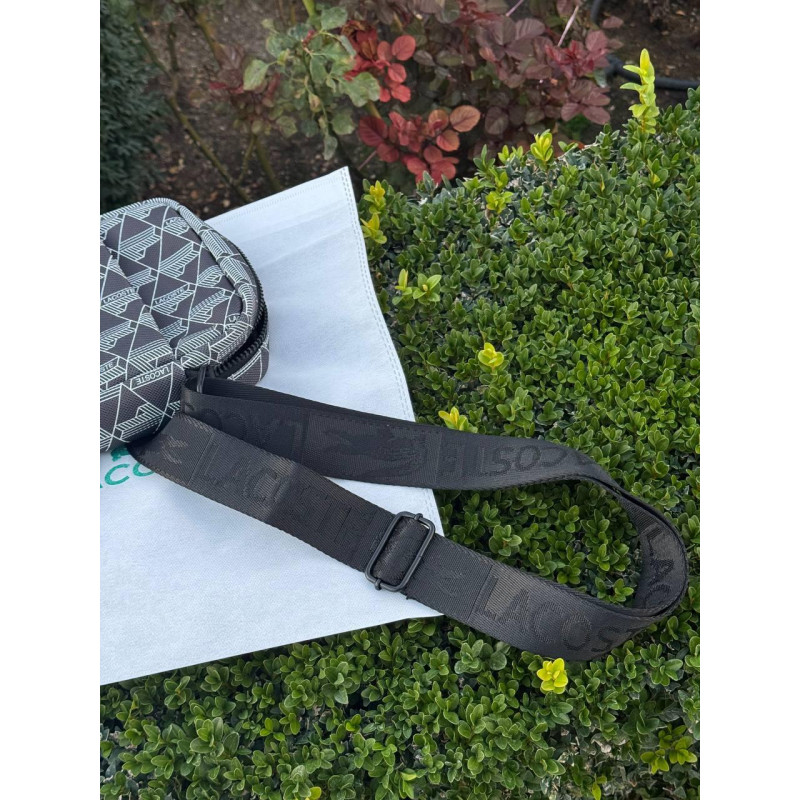 Сумка Lacoste monogram Bag чоловіча сумка через плече Лакост чорна спортивна месенджер чоловічий чорний Лакоста монограм