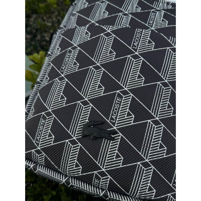 Сумка Lacoste monogram Bag чоловіча сумка через плече Лакост чорна спортивна месенджер чоловічий чорний Лакоста монограм