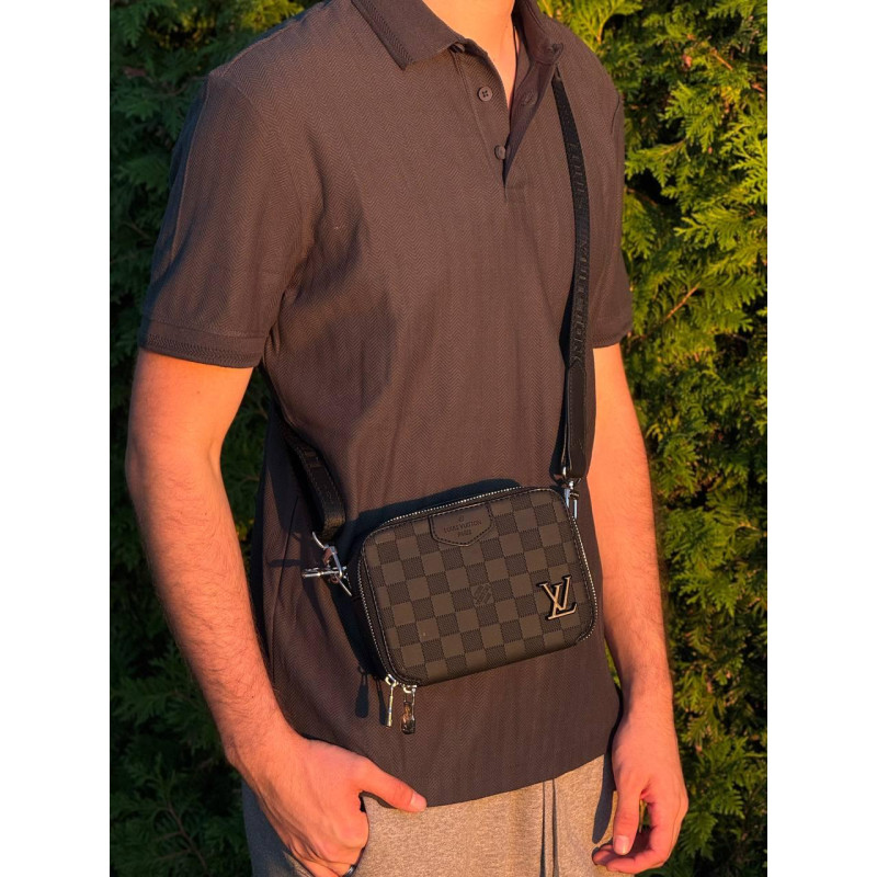 Сумка Louis Vuitton чоловіча шкіряна сумка через плече Луї Вітон чорна сумка Лв шкіряна месенджер барсетка LV