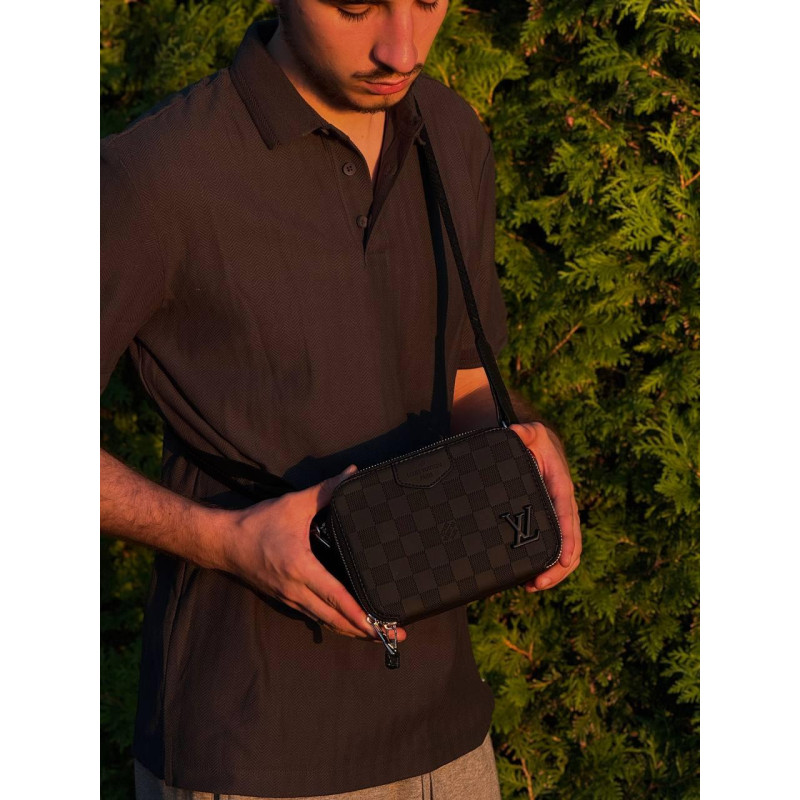 Сумка Louis Vuitton чоловіча шкіряна сумка через плече Луї Вітон чорна сумка Лв шкіряна месенджер барсетка LV