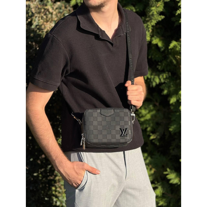 Сумка Louis Vuitton чоловіча шкіряна сумка через плече Луї Вітон чорна сумка Лв шкіряна месенджер барсетка LV