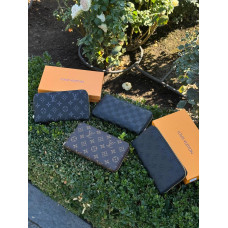 Гаманець Louis Vuitton чоловічий шкіряний чорний гаманець LV монограмний портмоне Луї Вітон візитниця Лв