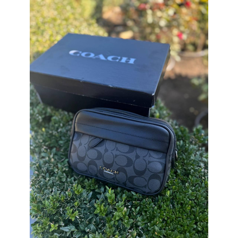 Сумка Coach New York чоловіча спортивна сумка Коач через плече шкіряна барсетка чорна Коач чоловіча