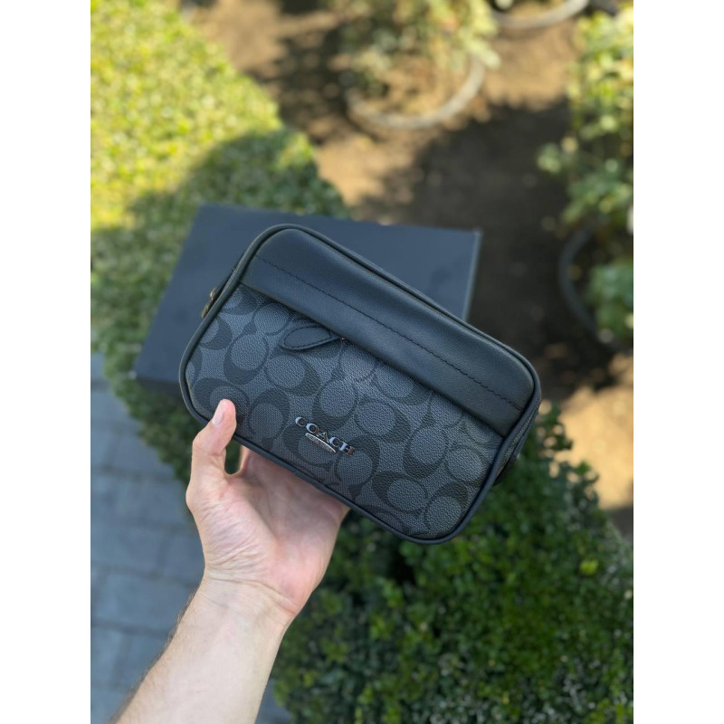 Сумка Coach New York чоловіча спортивна сумка Коач через плече шкіряна барсетка чорна Коач чоловіча