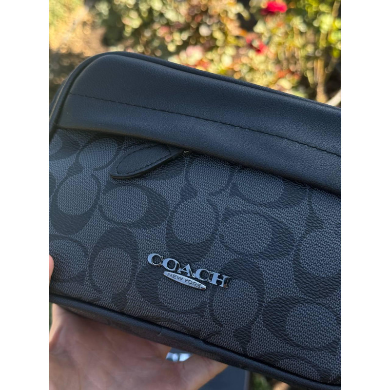 Сумка Coach New York чоловіча спортивна сумка Коач через плече шкіряна барсетка чорна Коач чоловіча
