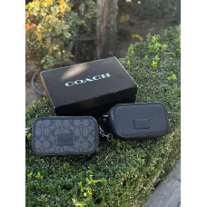 Сумка Coach New York через плече барсетка Коуч чоловіча шкіряна сумка чорна Коач месенджер через плече Коач