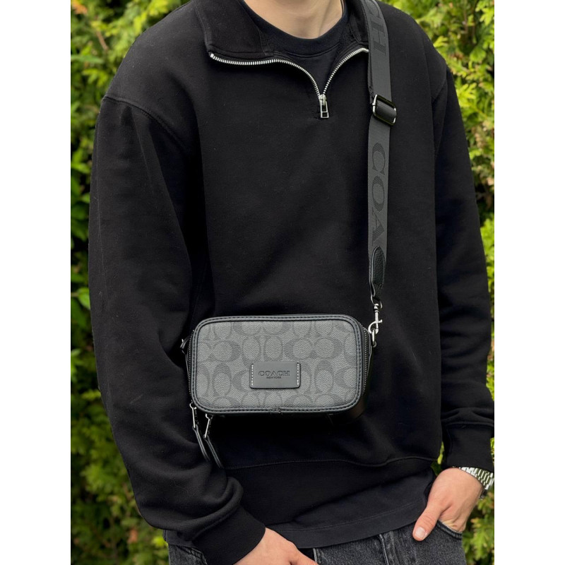 Сумка Coach New York через плече барсетка Коуч чоловіча шкіряна сумка чорна Коач месенджер через плече Коач