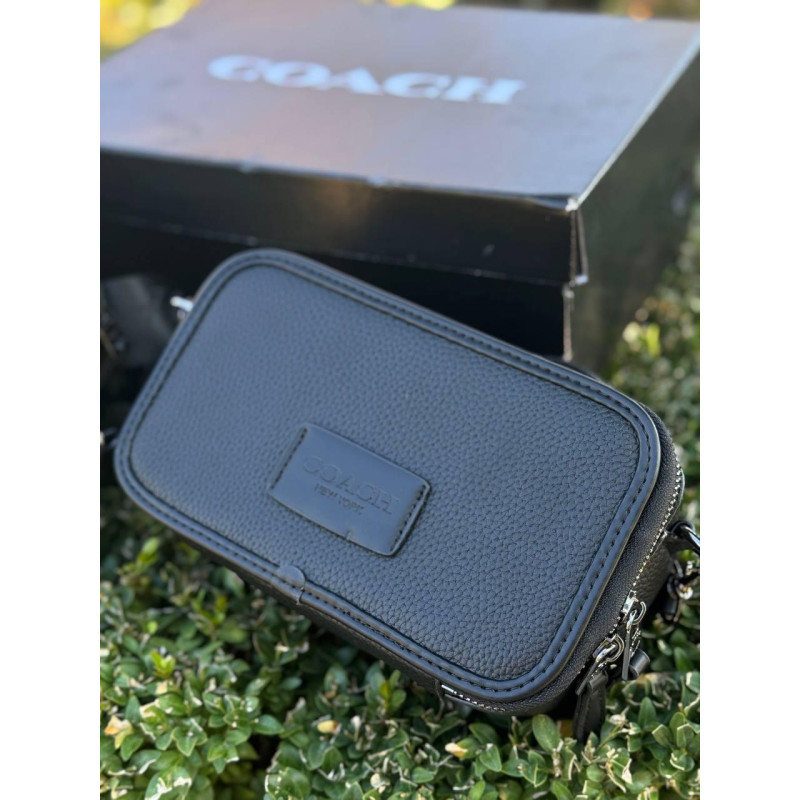 Сумка Coach New York через плече барсетка Коуч чоловіча шкіряна сумка чорна Коач месенджер через плече Коач