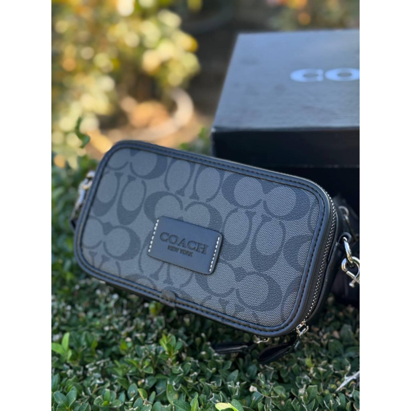 Сумка Coach New York через плече барсетка Коуч чоловіча шкіряна сумка чорна Коач месенджер через плече Коач